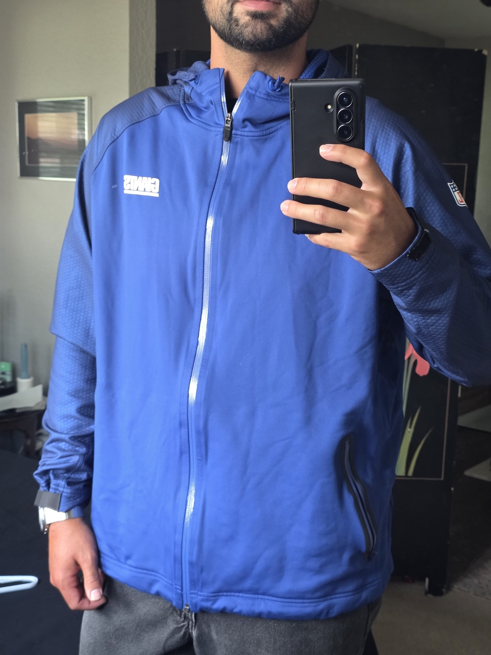 Nike NFL OnField New York NY Giants Team Apparal Blue Zip Up Hoodie Jacket